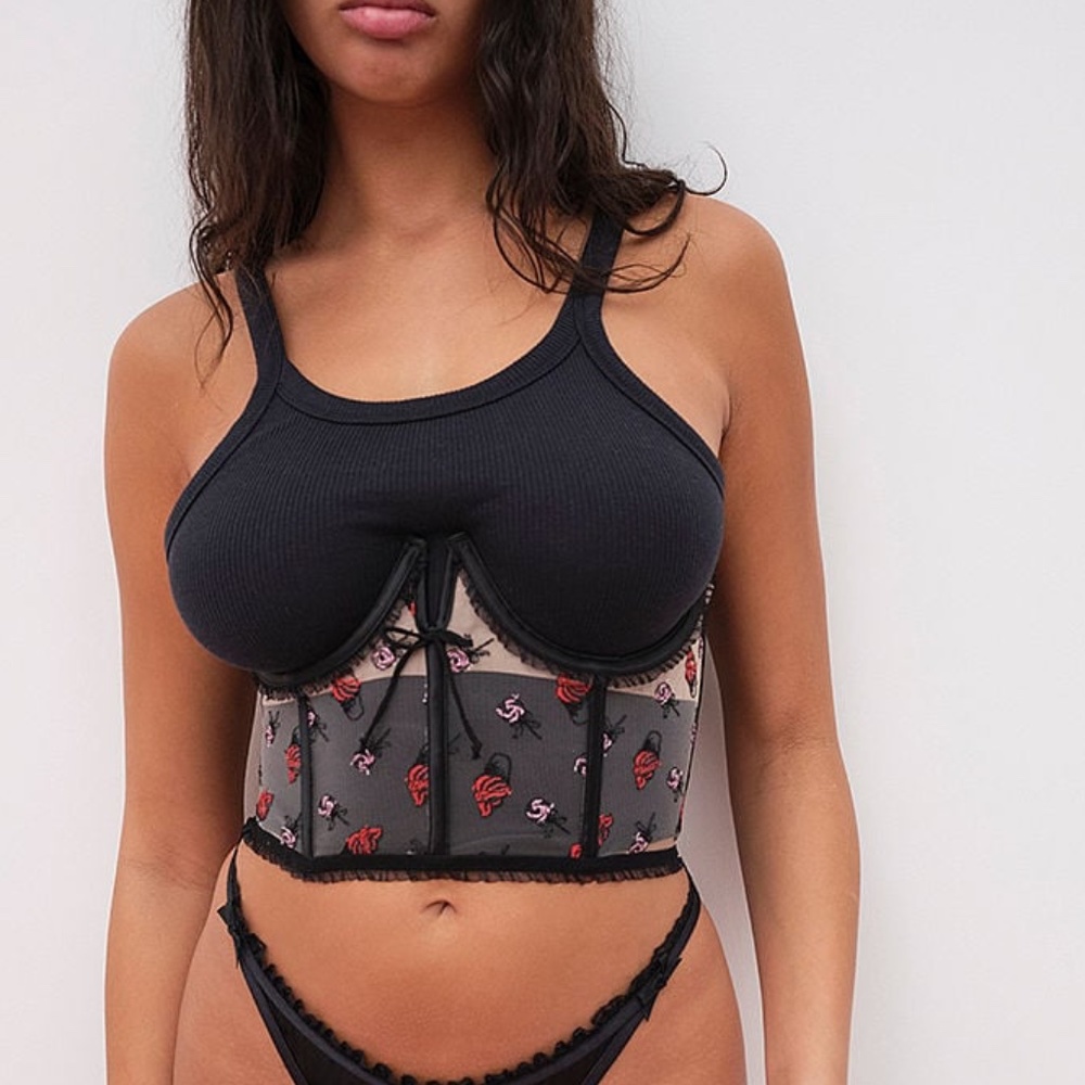 For Love And Lemons Rosie Bow Corset Top Black Small NEW